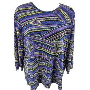 Koret Vintage Art Deco 3/4 Sleeve Stretchy Top Sz M